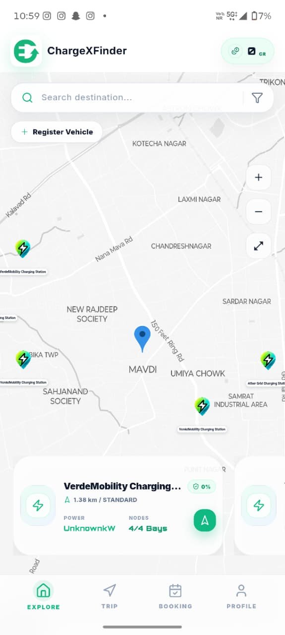 ChargeXFinder App - AI EV Charging Station Finder interactive map with real-time station availability