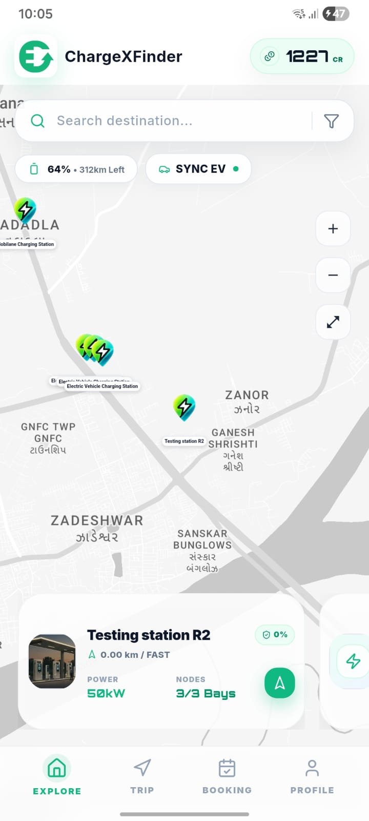 ChargeXFinder App - Explore EV charging stations in real-time on a map