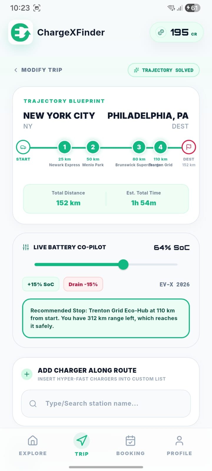 ChargeXFinder App - Manage EV travel routes and charging stops